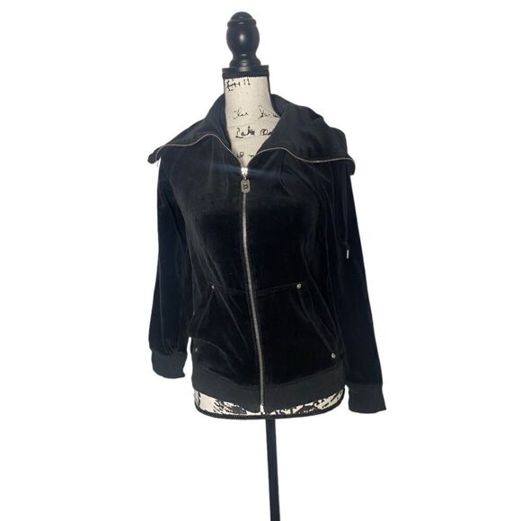 Michael Kors Black Velour Zip Up Sweatshirt Women’s Size M Medium Hoodie Jacket - Picture 8 of 8